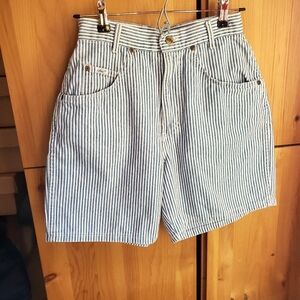 Vintage Chic Women's Blue and White Striped Shorts size 9